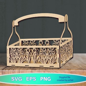 Houten mand svg, lasersnijden svg, vectorbestand, bloemenmand svg