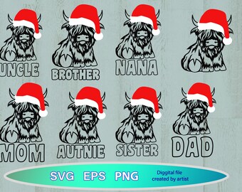 Christmas Highland Cow svg, family cow, Highland Cow eps, cricut file, country Christmas svg, Highland Cows vg, Glowforge cow, Ready lazer