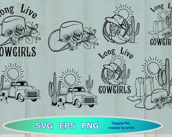 Cowboy Western Bundle svg, Cowgirl Bundle Design svg png Sublimation, wilder Westen Bundle svg, Cowboy Zitate, Rodeo svg, es lebe Cowgirls svg