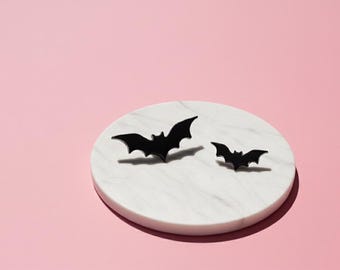 Set of 2 Bat Pins Cute Vampire Goth Brooch Duo - Spooky Witchy Lapel Badge - Halloween Gift for Best Friend - Handmade Black Animal Jewelry