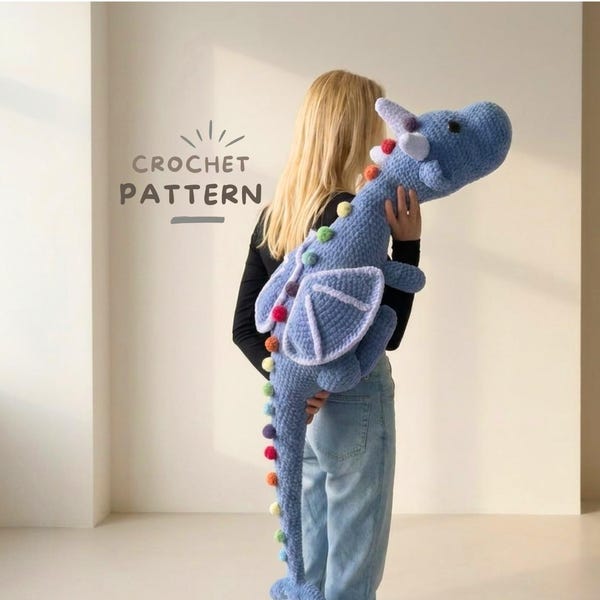 Padrão de crochê de dragão arco-íris gigante, pelúcia amigurumi tamanho XXL (PDF)