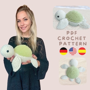 Turtle PDF Pattern, Plush Turtle, Amigurumi Turtle, Snuggle Buddy, German Spanish English PDF Pattern