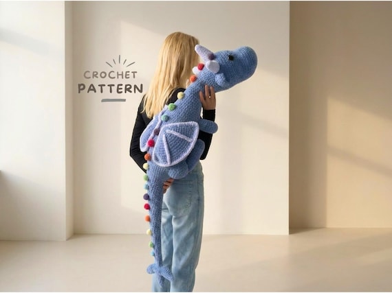 Giant Rainbow Dragon Crochet Pattern, XXL Amigurumi Plushie (PDF)