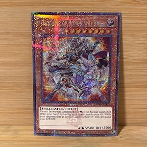 May include: A holographic trading card featuring a detailed illustration of two figures in ornate armor. The card has text that reads "Miracle of Bonds and Unity" and "25th Quarter Century". The card's ATK/DEF is 2500/2500.