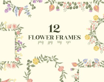 Floral Frame Clipart: Spring Flower PNG, SVG, EPS (Digital Download)