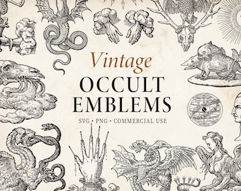 Vintage Occult Clipart Bundle | SVG PNG Witchy Gothic Illustrations | Dark Academia Graphics | Antique Engraving Graphics | Commercial Use