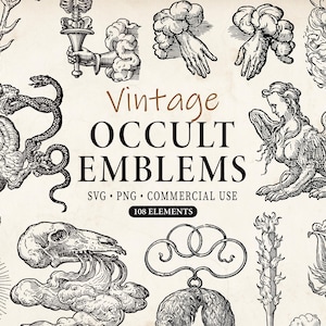 Vintage ockult clipart-paket | SVG PNG häxiga gotiska illustrationer | Dark Academia-grafik | Kommersiellt bruk