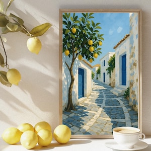 Mediterranean Lemon Tree Print: Greek Island Coastal Wall Art (Digital Download