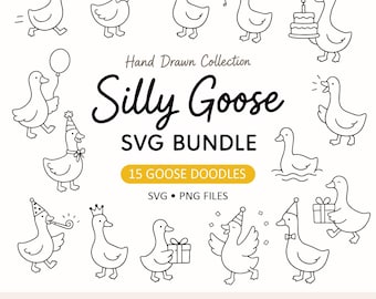 Pacchetto SVG di oche buffe – 15 clipart di oche divertenti, disegni di oche carine e per feste, in formato PNG e SVG per Cricut, adesivi e lavori creativi.