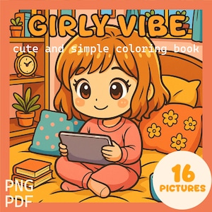 Kawaii-kleurboek, Cosy Girl & Pets, 16 afdrukbare pagina&#39;s (pdf + png)
