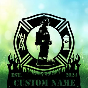 Personalized Firefighter Memorial Sign, Firefighter Badge Fireman Standing Fire Department, Memorial Gifts Firefighter Loss Fireman.