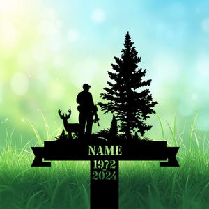 Custom Hunter Memorial Garden Stake, Deer Hunting Tribute Grave Marker for Dad, Personalized Hunting Remembrance Gift, Outdoor Memorial Sign