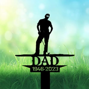 Personalized Golf Memorial Sign For Dad, Custom Grave Marker With Standing Golfer Silhouette, In Loving Memory Gift For Golf Lover.