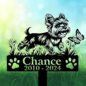 Personalized Yorkshire Terrier Grave Marker, Yorkie Chasing Butterfly Memorial Garden Stake, Yorkshire Terrier Memorial Gift, Loss of Yorkie
