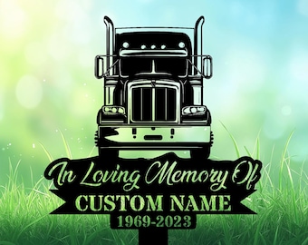 Custom Engraved Memorial Stake, Personalized Vehicle Grave Marker for Semi Truck Memorial Stake, Outdoor Drive Tribute Sign