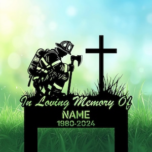 Custom Fireman Memorial Metal Stake,FireFighter Sign, Firefighter Memorial Plaque with Stake, Firefighter Grave Maker,Fireman Cemetery Stake