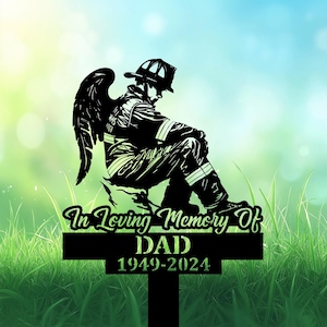 Personalized Angel Firefighter in Heaven Grave Marker, Firefighter Memorial Gifts Firefighter Loss Fireman Cemetery Stake, Firefighter Metal