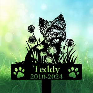 Personalized Yorkshire Terrier Grave Marker, Yorkie Dandelion Flowers Memorial Garden Stake, Yorkshire Terrier Memorial Gift, Loss of Yorkie