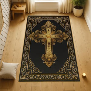 Orthodox Prayer Rugs,Christian Gifts,Esus Rug, Christian Prayer Mat, Custom Christian Mat, Christlicher Gebetsteppich, Gold Cross Sign Mat