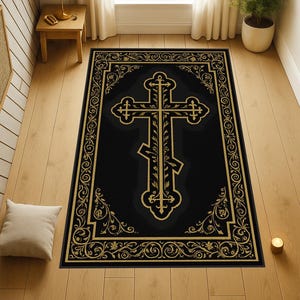 Orthodox Prayer Rug,Christian Gifts,Esus Rug, Christian Prayer Mat, Custom Christian Mat, Christlicher Gebetsteppich, Gold Cross Sign Mat