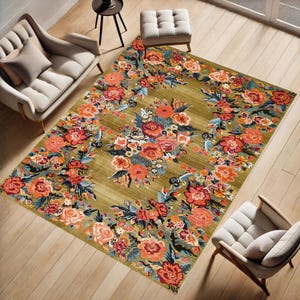 Hearthwarming gift, Gothic rug, Indoor rug, Flower print rug, Dark color rug, Cozy rug, Elegant rug, Non-slip rug, Machine washable rug