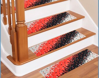Red Stair Rug, Modern Stair Treads Rug,Abstract Mat,Stair Mat, Non-Slip Backing Rug,dimensions: 22x75 cm= 0.72x2.46 ft= 8.6x29.5 inches
