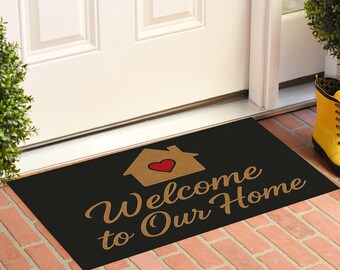 Welcome to Our Home Doormat, Personalized Welcome Mat, Warm Entryway Rug, Housewarming Gift, Outdoor Door Mat, Gift for Her, Castle Mat