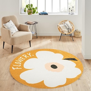 Spring Floral Round Rug Colorful Wildflower Meadow Decorative Rug Boho Home Decor Gift for Her Bohemian Chic Design Rug Round Rug Flower Rug