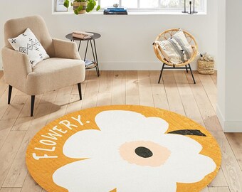 Spring Floral Round Rug Colorful Wildflower Meadow Decorative Rug Boho Home Decor Gift for Her Bohemian Chic Design Rug Round Rug Flower Rug