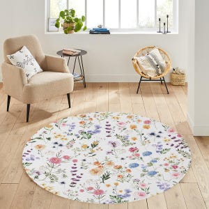 Spring Floral Round Rug Colorful Wildflower Meadow Decorative Rug Boho Home Decor Gift for Her Bohemian Chic Design Rug,Flower Rug
