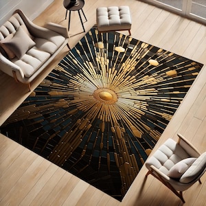 Black Gold Rug, Gold Striped Rug, Art Deco Rug, Gatsby Rug, Gold Lined Rug, Gold Deco Decor, Modern Area Rug Home Decor Bedroom Entryway Rug