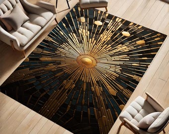 Black Gold Rug, Gold Striped Rug, Art Deco Rug, Gatsby Rug, Gold Lined Rug, Gold Deco Decor, Modern Area Rug Home Decor Bedroom Entryway Rug