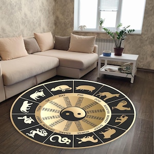 Grafico dello zodiaco cinese, anni degli animali dello zodiaco, stampa astrologica personalizzata, tappeto dell'anno di nascita, sottobicchiere con l'arte dello zodiaco cinese