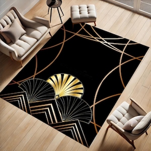 Black Gold Rug, Gold Striped Rug, Art Deco Rug, Gatsby Rug, Gold Lined Rug, Gold Deco Decor, Modern Area Rug Home Decor Bedroom Entryway Rug