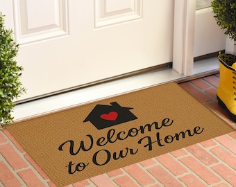 Welcome to Our Home Doormat, Personalized Welcome Mat, Warm Entryway Rug, Housewarming Gift, Outdoor Door Mat, Gift for Her, Castle Mat
