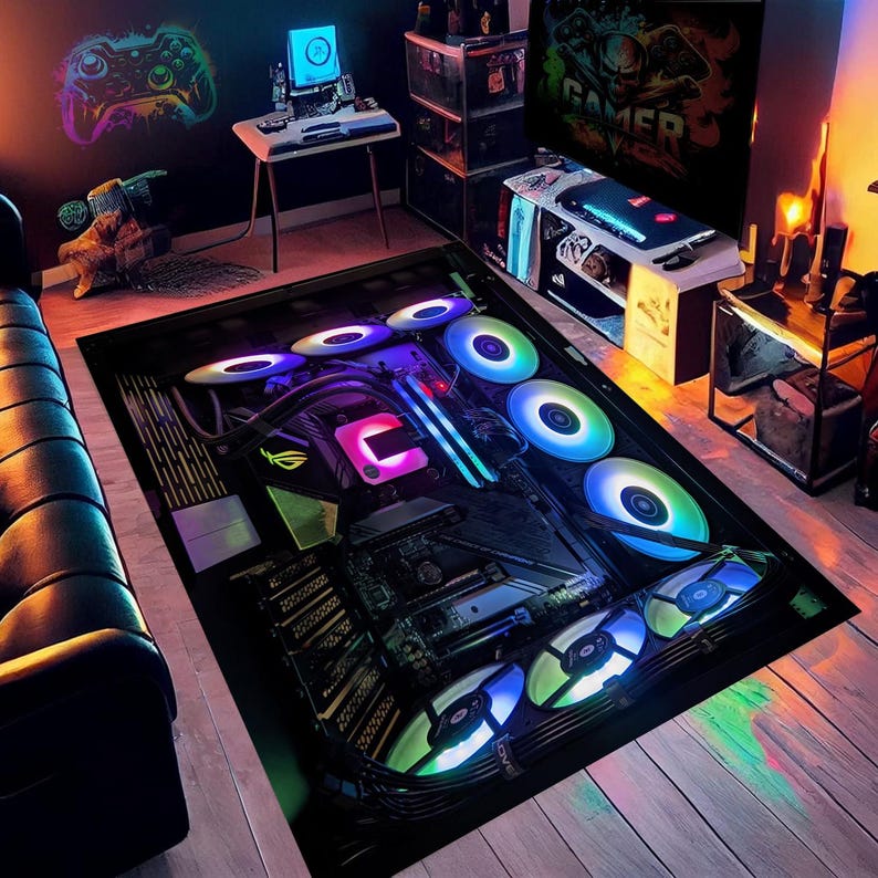 Gaming Rug Full View Game Pc Rug,pc Case Rug,gamer Pc Rug,gaming Pc Rug,game Rug,colorful ...