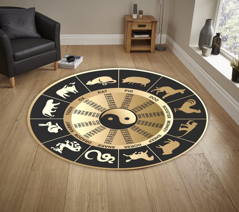 Zodiac Sign Rug Chinese Zodiac Chart, Zodiac Animal Years, Personalized Astrology Print ...