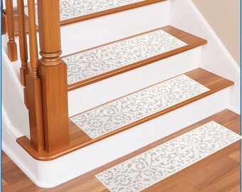 Gray White Stair Treads Rug, Floral Stair Runner Rug, Muted Stair Carpet,product dimensions: 22x75 cm = 0.72x2.46 ft = 8.6x29.5 inches