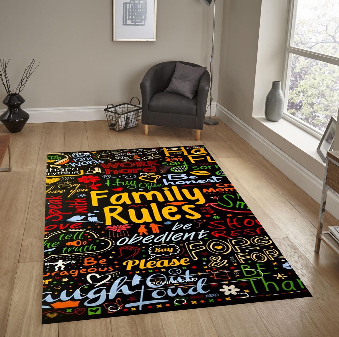 Word Rug Family Rules Rug, Be Obedient, the Words Rug, Word Mixture Rug, Work ...