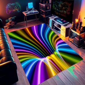 Alfombra para sala de juegos, alfombra con aspecto neón, alfombra para deportes electrónicos, alfombra para juegos, alfombra para gamers, alfombra para sala de estar, regalo para juegos, alfombra personalizada, alfombra neón colorida, alfombra para juegos