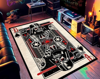 Alfombra de Star Wars, alfombra de Darth Vader, decoración de Star Wars, alfombra de naipes, decoración del hogar del lado oscuro, alfombra geek de ciencia ficción, habitación nerd, alfombra con temática de villanos