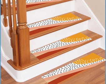 Orangefarbener Treppenteppich, abstrakte Matte, Treppenmatte, rutschfester Teppich, Abmessungen: 22 x 75 cm