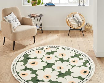 Spring Floral Round Rug Colorful Wildflower Meadow Decorative Rug Boho Home Decor Gift for Her Bohemian Chic Design Rug Round Rug Flower Rug