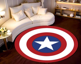 Captain America Shield Round Rug, Captain America, Round Rug, Round Carpet, Kids Room Rug, Themed Rug, Living Room, Kids Decor,Gift For Him
