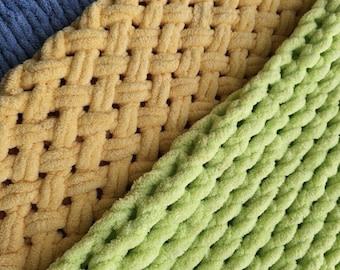 Set 3 modelli, coperta in maglia grossa, download video in PDF per principianti, Alize Puffy fai da te
