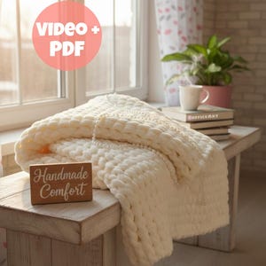 Chunky Knit Blanket Pattern – Beginner Finger Knitting DIY (PDF Download)