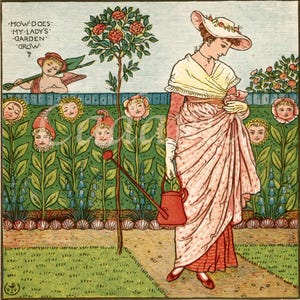 Druck der Original Edmund Evans Illustration My Lady's Garden c. 1876 aus Die Baby Oper