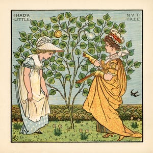 エドマンド・エヴァンスによる「小さな木の実の木」のオリジナルイラスト（1876年頃）の印刷物。「赤ちゃんのオペラ」より
