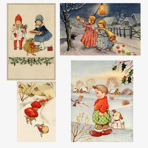 Weihnachts Postkarten Kunst aus der Schweiz von 1920er Jahre - 5 Bilder