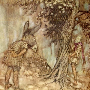 Ilustracja Arthura Rackhama z karty lub wydruku Sen nocy letniej